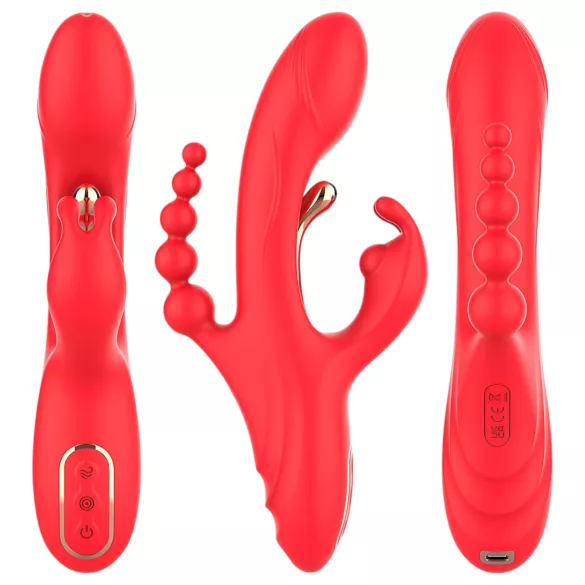Bestoy - vibrator s 3 nastavki in jezikom - rdeč