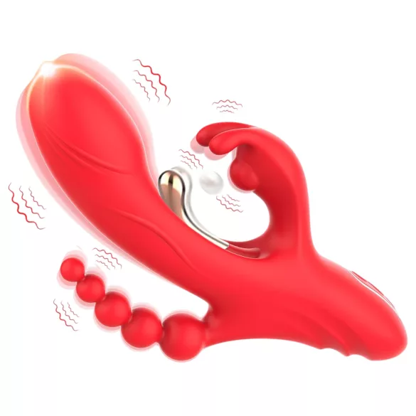Bestoy - vibrator s 3 nastavki in jezikom - rdeč