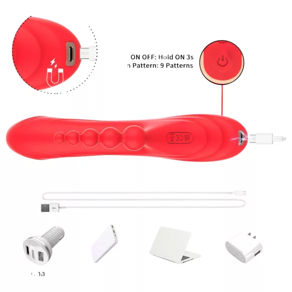 Bestoy - vibrator s 3 nastavki in jezikom - rdeč