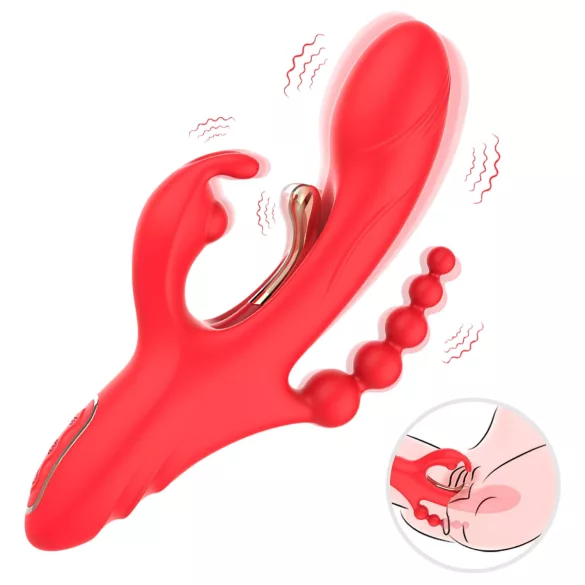 Bestoy - vibrator s 3 nastavki in jezikom - rdeč