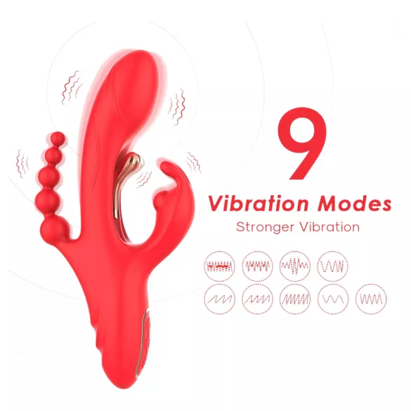 Bestoy - vibrator s 3 nastavki in jezikom - rdeč