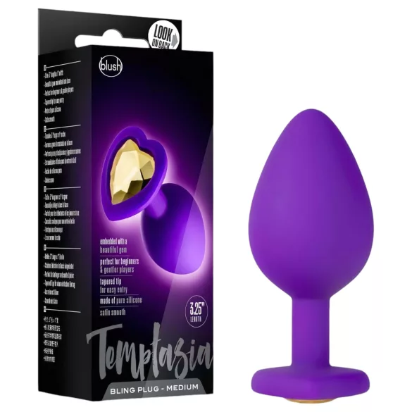 Temptasia M - analni dildo srček z zlatim kamenčkom - vijoličen - srednji