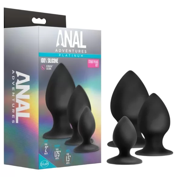 Anal Adventures Platinum Stout - analni čep set - 3 kosi - črna