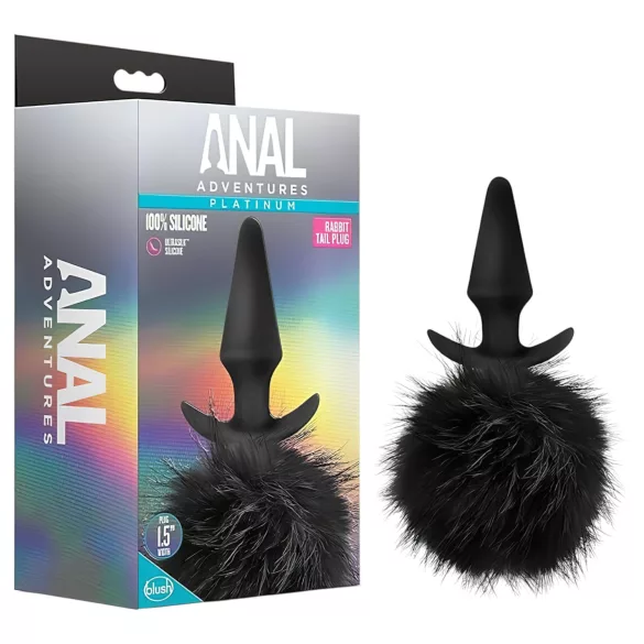 Anal Adventures Platinum - analni čep z zajčjim repkom - črna