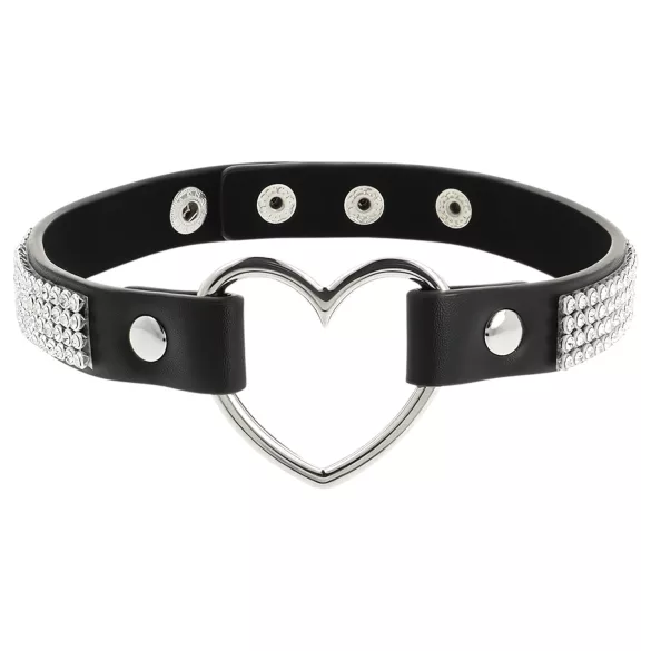 Coquette - ovratnica s kristalčki in srčastim obeskom - črna