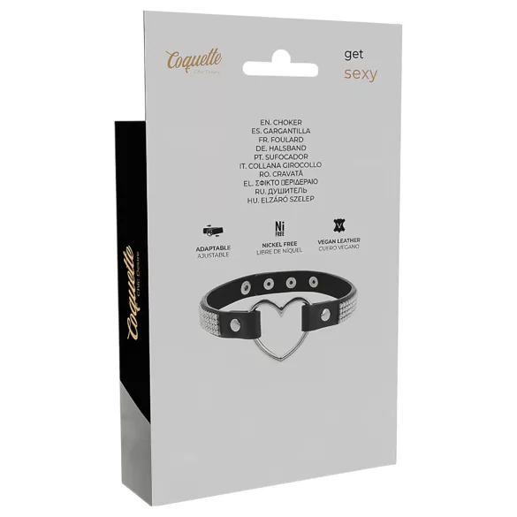 Coquette - ovratnica s kristalčki in srčastim obeskom - črna