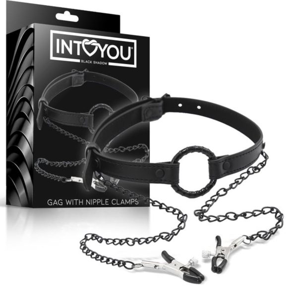 INTOYOU - ustna zadrga s sponko za bradavice (črna)