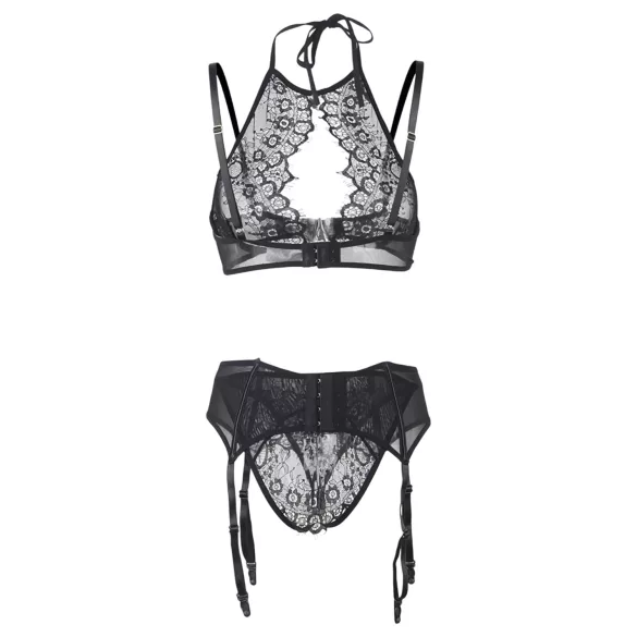 Adalet Evelyn - 3-delni čipkast komplet spodnjega perila (črn) - L/XL