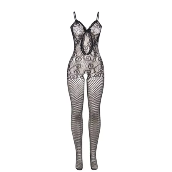 Adalet Many - mrežasti bodystocking z mašno - črna