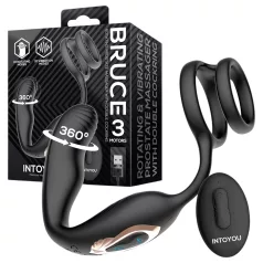   IntoYou Bruce - vrteči radijski vibracijski masažer prostate z dvojnim obročkom (črn)