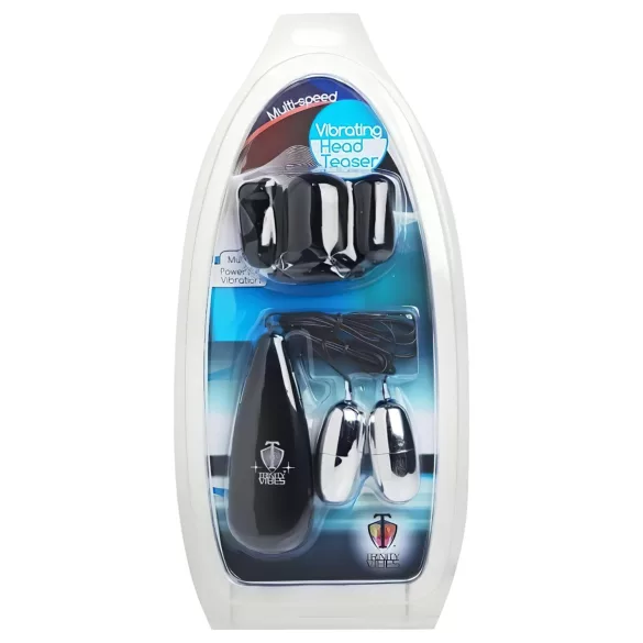 XR Brands - Trinity - kapica z dvema jajčkoma za vibriranje glavice penisa (črno-srebrna)