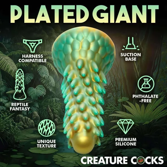 Creature Cocks - dinozavrski dildo - silikonski - 20 cm - zelen