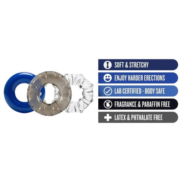 Stay Hard - set erekcijskih obročkov - 3 kosi - barvni