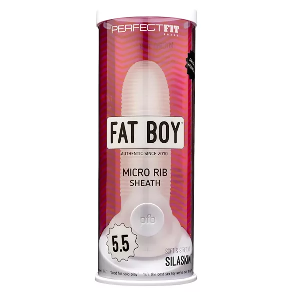 Perfect Fit - Fat Boy Micro Ribbed - kondom za penis (15 cm, bel)