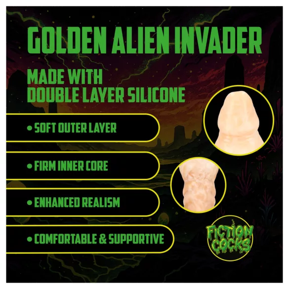 Au! Golden Alien Invader - silikonski fantazijski dildo (zlat)