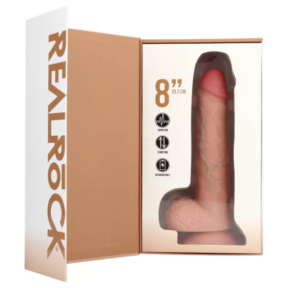 RealRock - dildo z vakuumsko osnovo - vibracijski - naravna koža - 20,5 cm