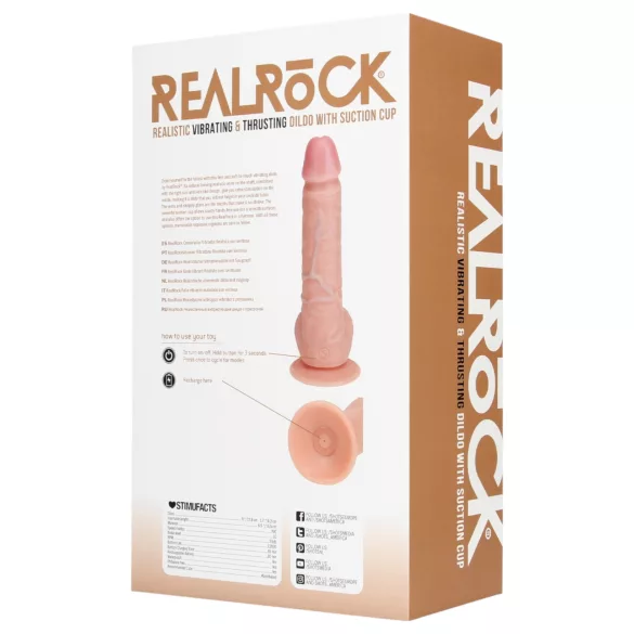 RealRock - dildo z vakuumsko osnovo - vibracijski - naravna koža - 20,5 cm