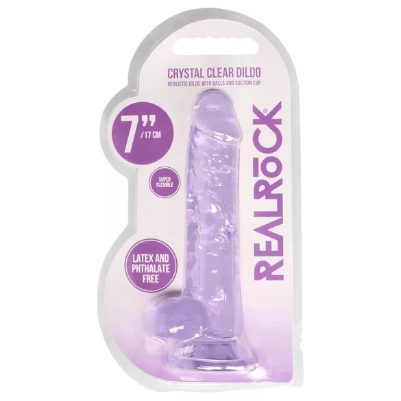 RealRock - realistični dildo - prozoren vijoličen - 17 cm