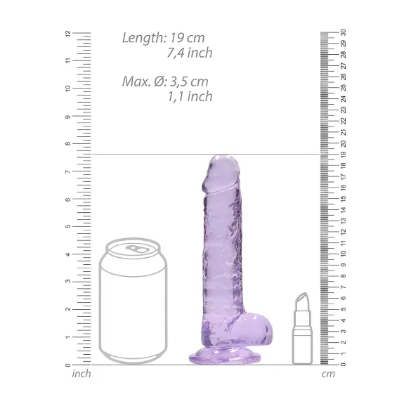 RealRock - realistični dildo - prozoren vijoličen - 17 cm