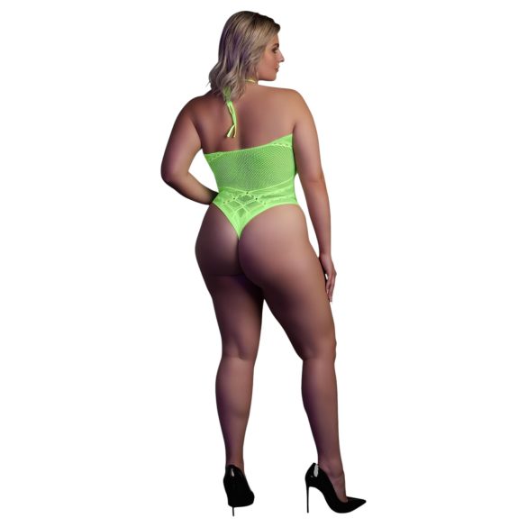 Ouch! - erotični body z naramnicami - fosforescenten - neon zelen - XL-4XL