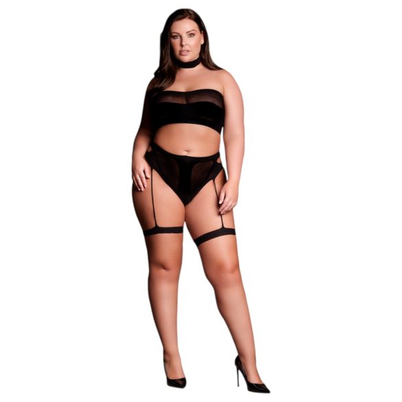 Le Désir Plus Size - 3-delni komplet spodnjega perila - črna (XL-4XL)