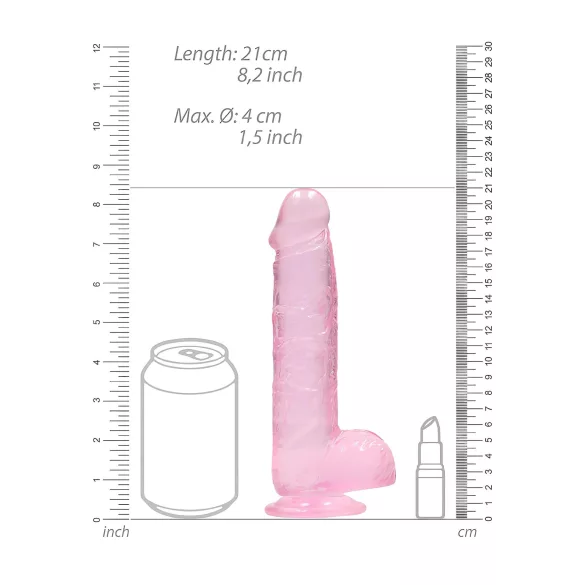 RealRock - realistični dildo - prozoren roza - 19 cm