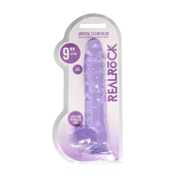 RealRock - realistični dildo - prozoren, vijoličen, 22 cm