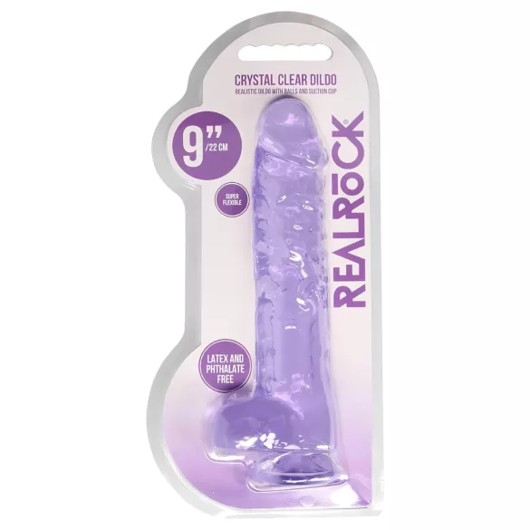 RealRock - realistični dildo - prozoren, vijoličen, 22 cm