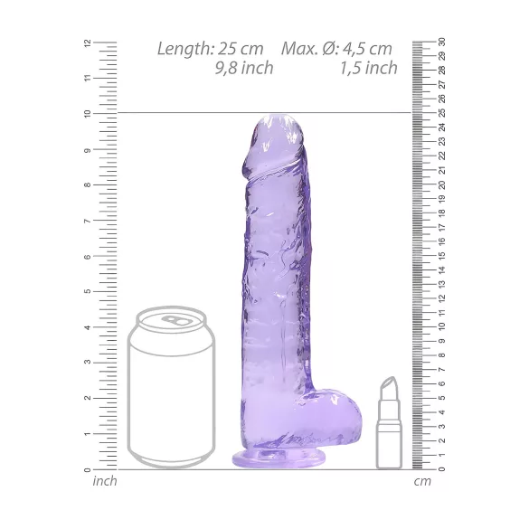 RealRock - realistični dildo - prozoren, vijoličen, 22 cm