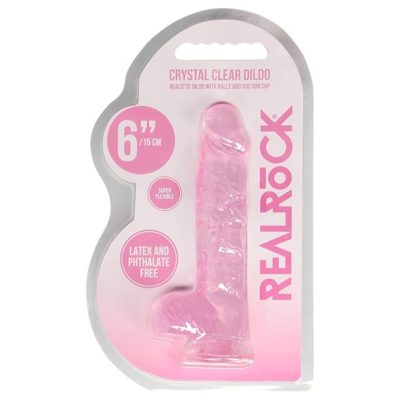 RealRock - dildo za odrasle - realističen - roza prozoren 15 cm