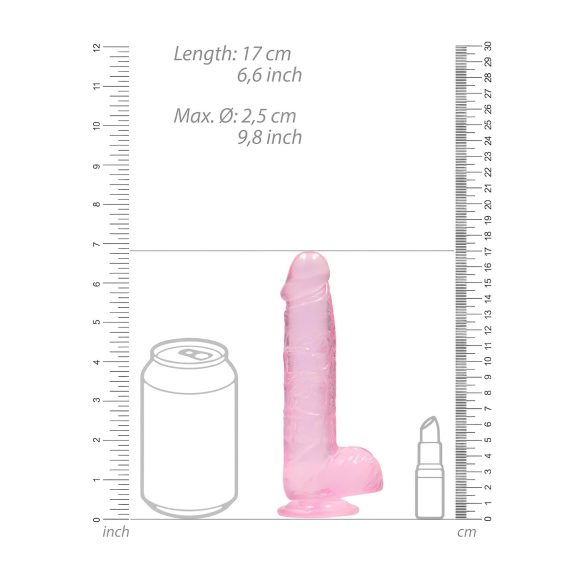 RealRock - dildo za odrasle - realističen - roza prozoren 15 cm