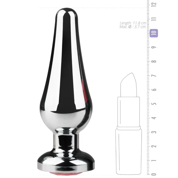 EasyToys kovinski No.11 - analni čep v obliki stožca s rožnatim kamnom (srebrn, 3,5 cm)