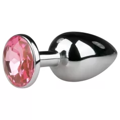   EasyToys kovinski No.1 - analni čep v obliki stožca z rožnatim kamnom (srebrn, 2,7 cm)
