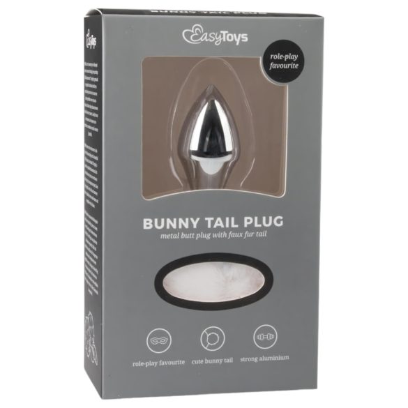 Easytoys Bunny NO1 - kovinski analni čep z zajčjim repkom (srebrno-bel)