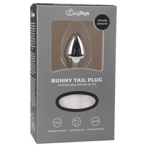 Easytoys - analni čep s kovinskim repkom zajčka - srebrno-bel