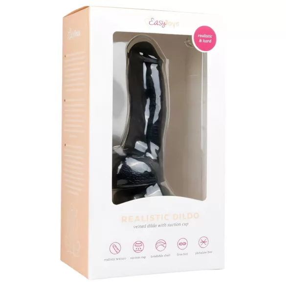 Easytoys - dildo s testisi in priseskom - 15 cm - črna