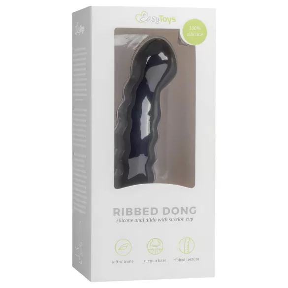 Easytoys - analni dildo z oprijemom - rebrast - 14 cm - črna