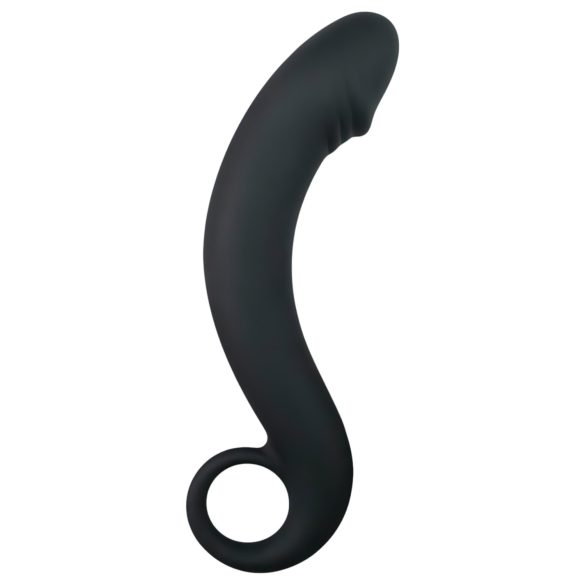 EasyToys Ukrivljen Dildo - silikonski analni dildo (črn)