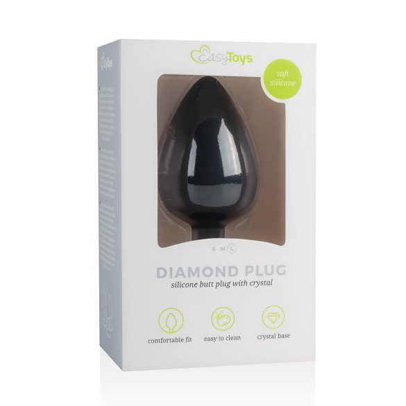 Easytoys Diamond - analni čep z belim draguljem (velik) - črna