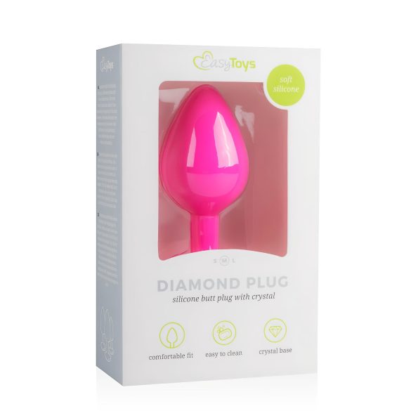 Easytoys Diamond - analni čep z belim draguljem (srednji) - roza
