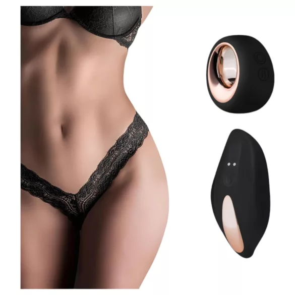 Pantyrebel - črne baterijske, radijske čipkaste tangice z vibratorjem (S-L)