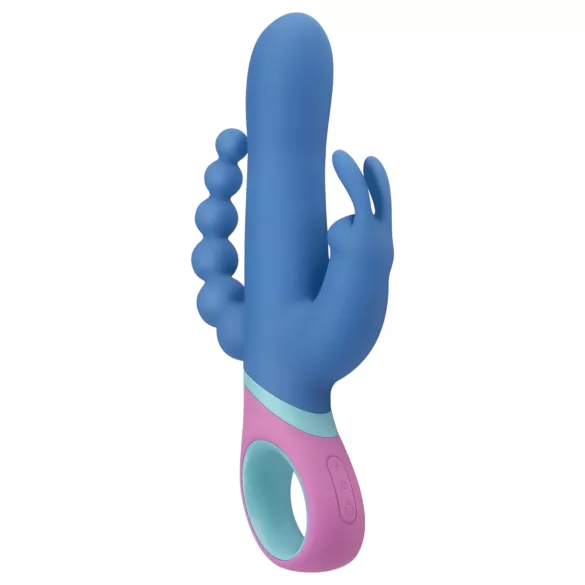 PMV20 Vice Double - trojni vibrator z rotacijo - silikonski - moder