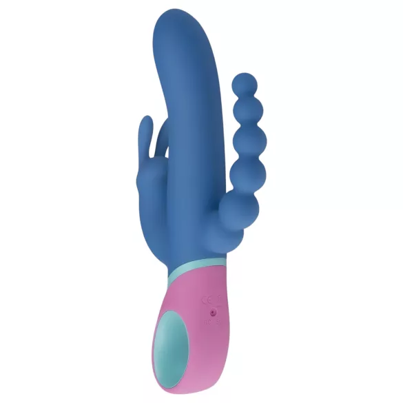 PMV20 Vice Double - trojni vibrator z rotacijo - silikonski - moder