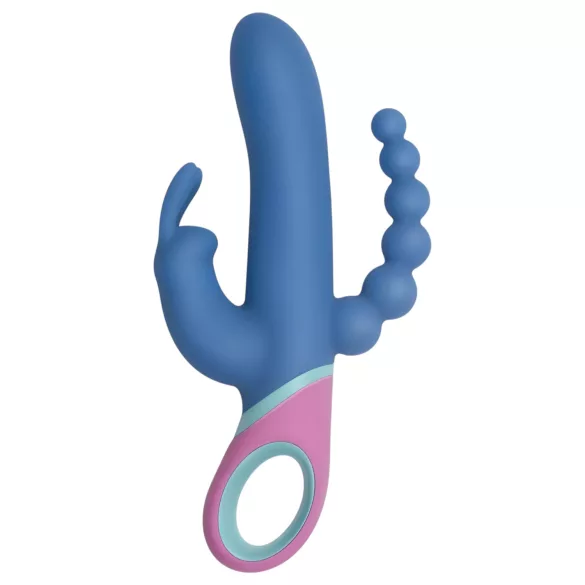 PMV20 Vice Double - trojni vibrator z rotacijo - silikonski - moder