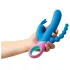 PMV20 Vice Double - trojni vibrator z rotacijo - silikonski - moder