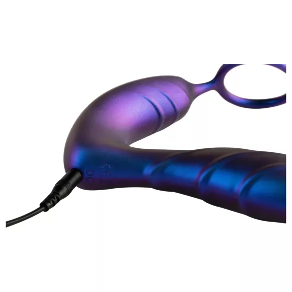 Hueman Black Hole - analni vibrator z radijskim upravljanjem in obročkom za penis (vijoličen)