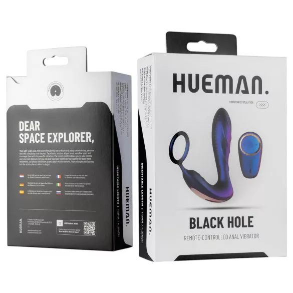 Hueman Black Hole - analni vibrator z radijskim upravljanjem in obročkom za penis (vijoličen)
