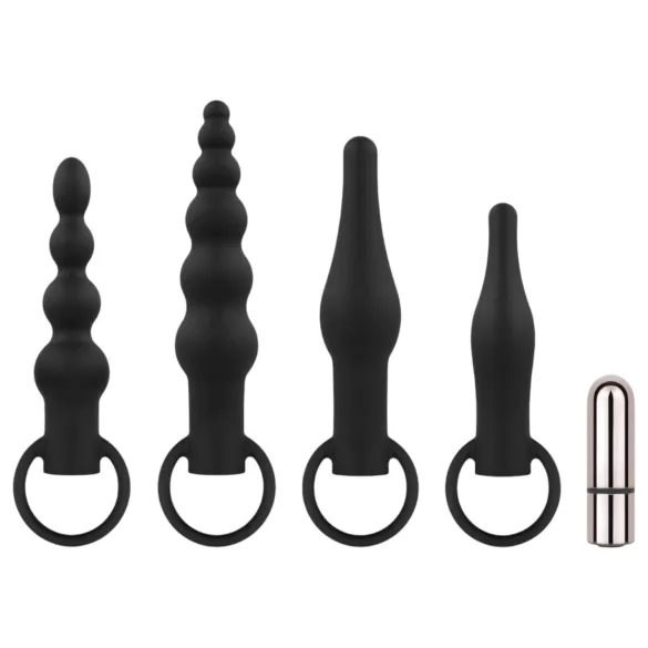 Easytoys - komplet analnih vibratorjev - polnjenje USB - 4-deln set - črna