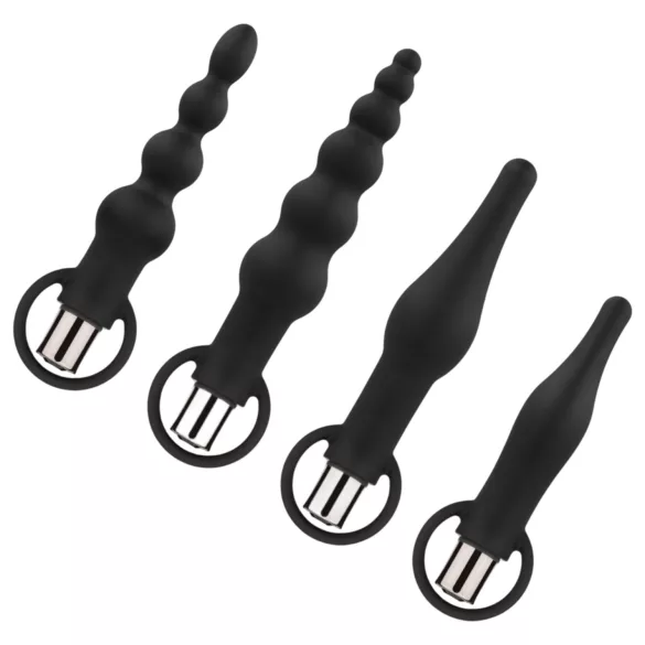 Easytoys - komplet analnih vibratorjev - polnjenje USB - 4-deln set - črna