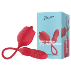   Teazers Rose - potisni vibrator z jezičnim klitoralnim stimulatorjem (rdeč)